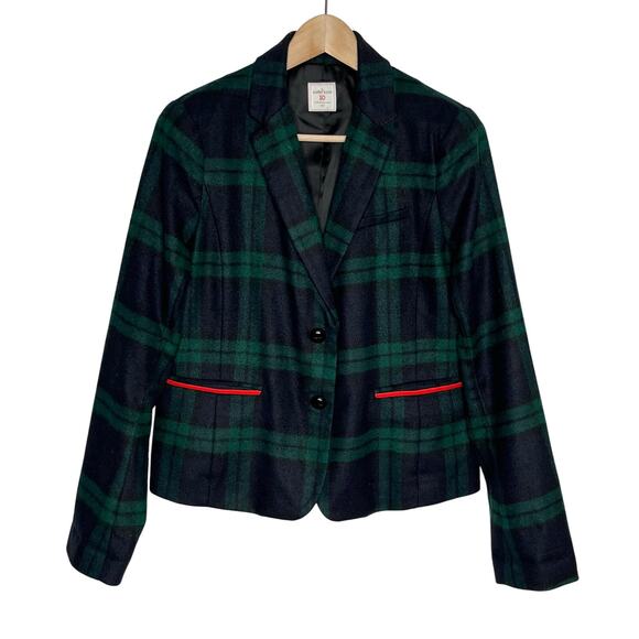 Gap The Academy Blazer Womens 10 Navy Green Plaid Wool Blend Pockets Holiday - Picture 1 of 10
